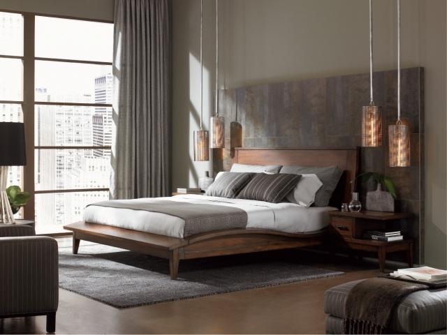 chambre-zen-idées-atmosphère-chambre-coucher-suspensions-élégantes-lit-bois-accents-gris chambre zen