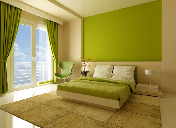 chambre à coucher design minimaliste marquée vert gazon chaise tournante