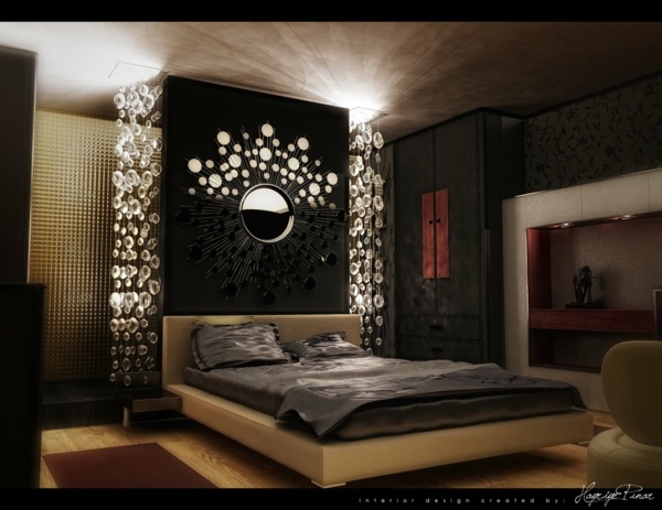 chambre à coucher luxueuse avec éléments décoratifs crystal