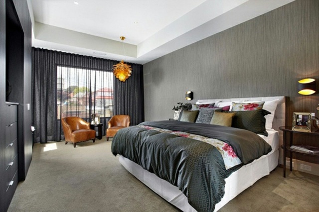 chambres coucher design contemporain moderne gris blanc lit