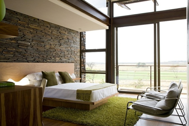 chambres coucher luxe moderne acier pierre seche lit double tapis