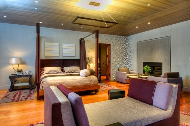 chambres coucher luxe violet lit chaise longue mur texture bulle
