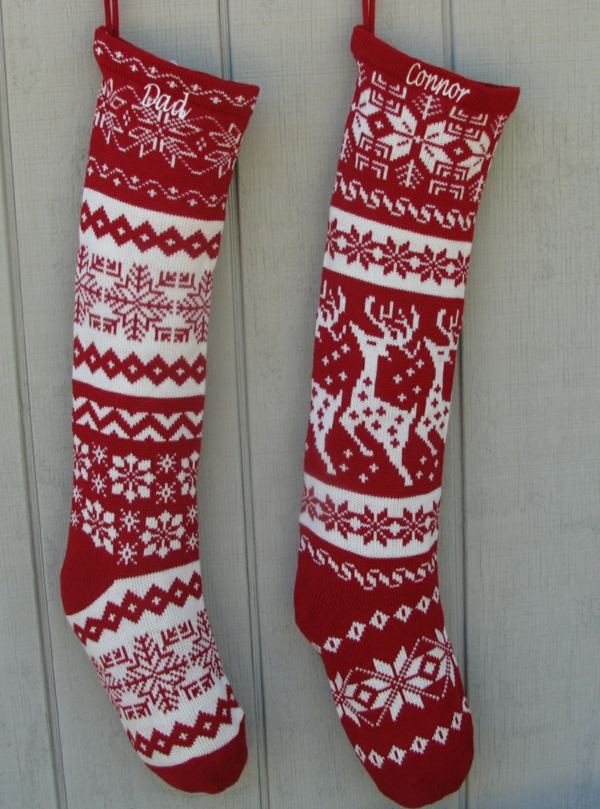 chaussettes noël en blanc et rouge déco