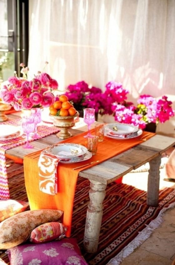 compositions florales table rose orange