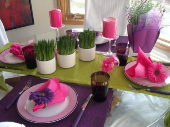 compositions florales table rose violet