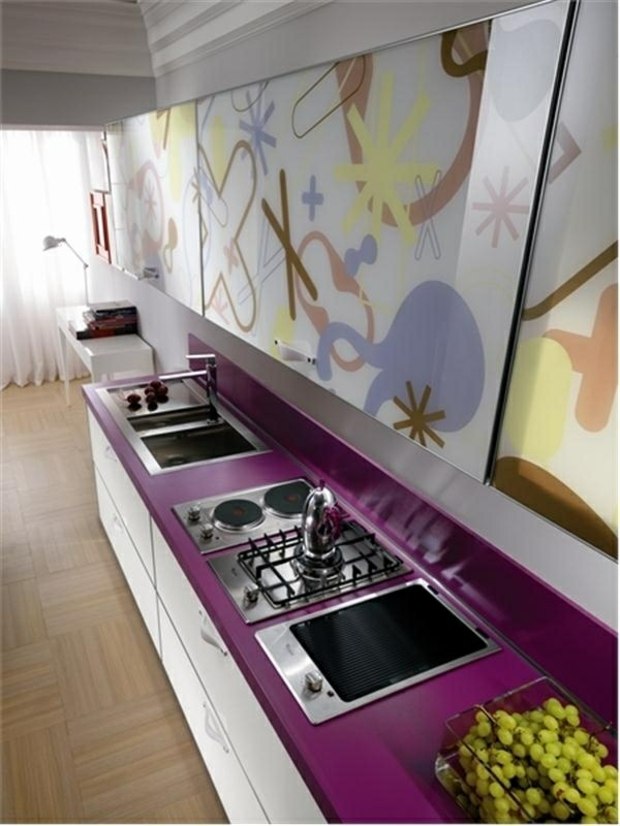 comptoir cuisine violet