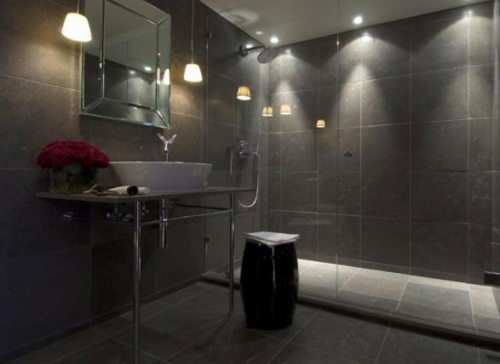 couleur gris mur sol pierre salle bains masculine