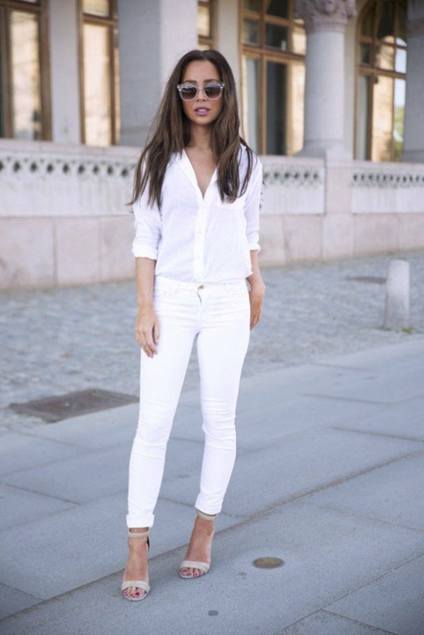 couleur mode femme blanc chemise pantalon cigarette
