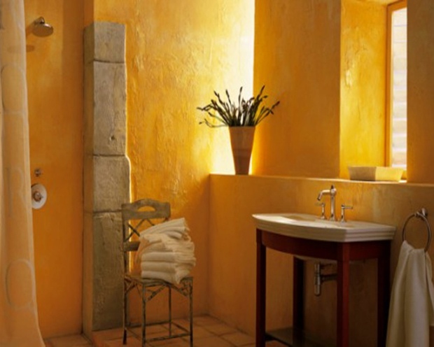 couleur salle de bain chaleureuse ochre marocain