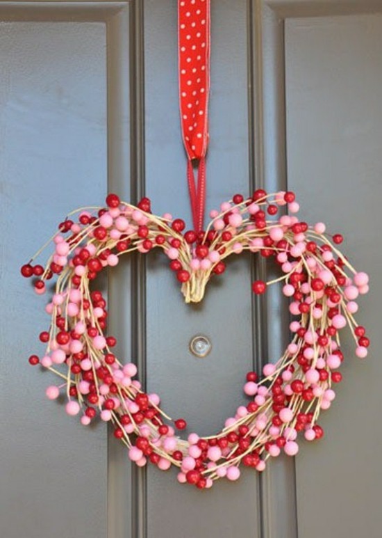 couronne porte st valentin décoration rouge rose