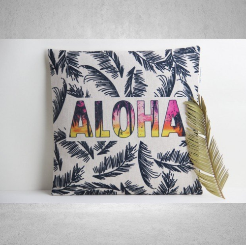 coussin decoratif hawaii aloha feuille palmier