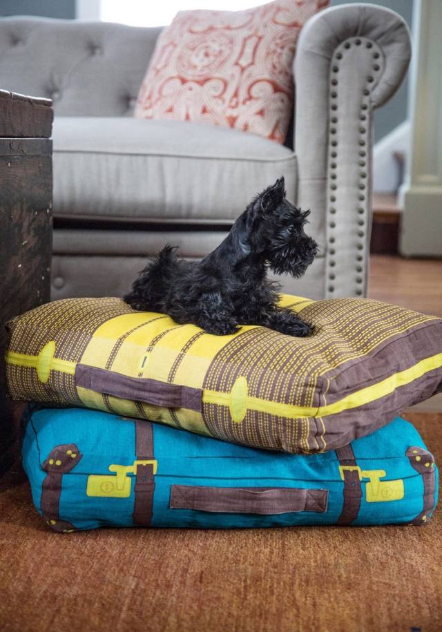 coussins de sol forme valises chien-noir