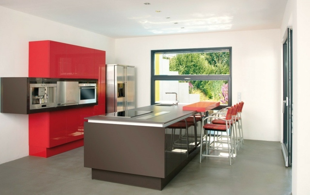 cuisine moderne gris rouge