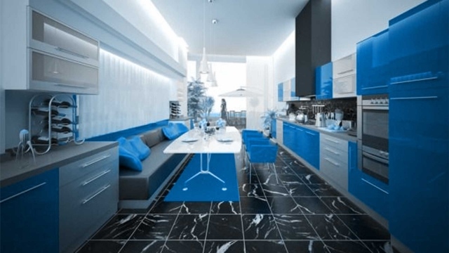 cuisine-moderne-idée-originale-couleur-bleue-meubles