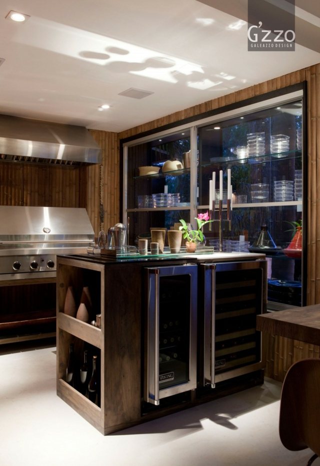 cuisine moderne ilot central armoires verre