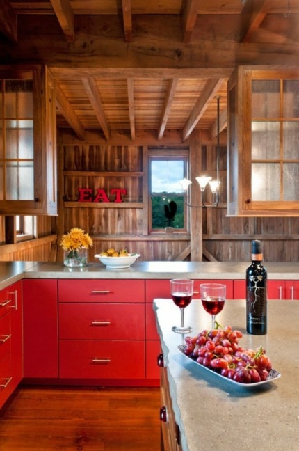 cuisine moderne rouge bois
