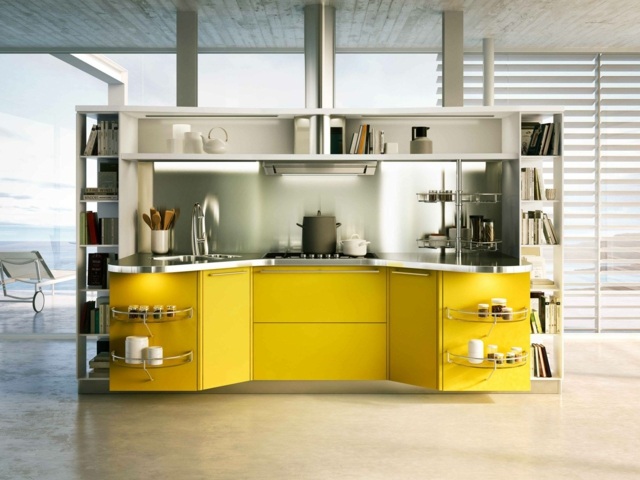 cuisine suspendue jaune meuble moderne