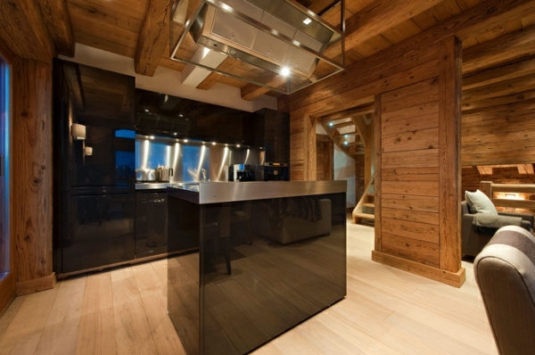 cuisine ultra moderne contraste structure bois rustique