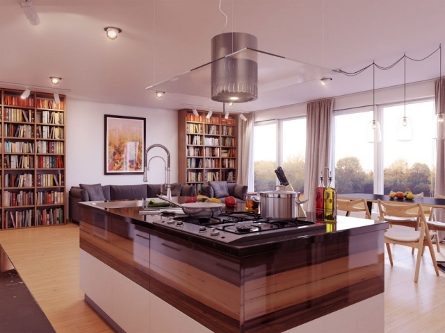 cuisine-îlot-central-idée-originale-luxe-style-bibliothèque