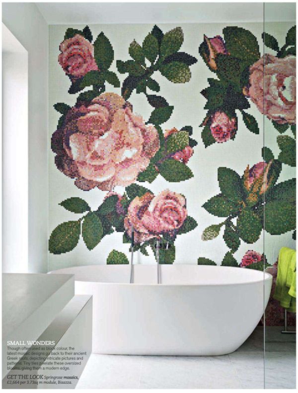 décor mural salle bain roses