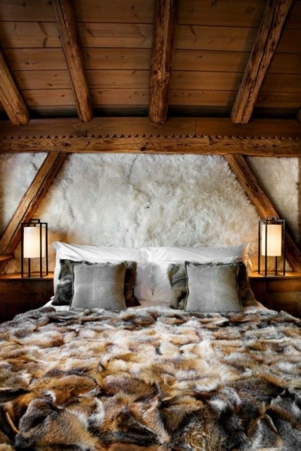 décoration chalet chambre coucher bois