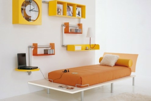 décoration chambre moderne orange jaune