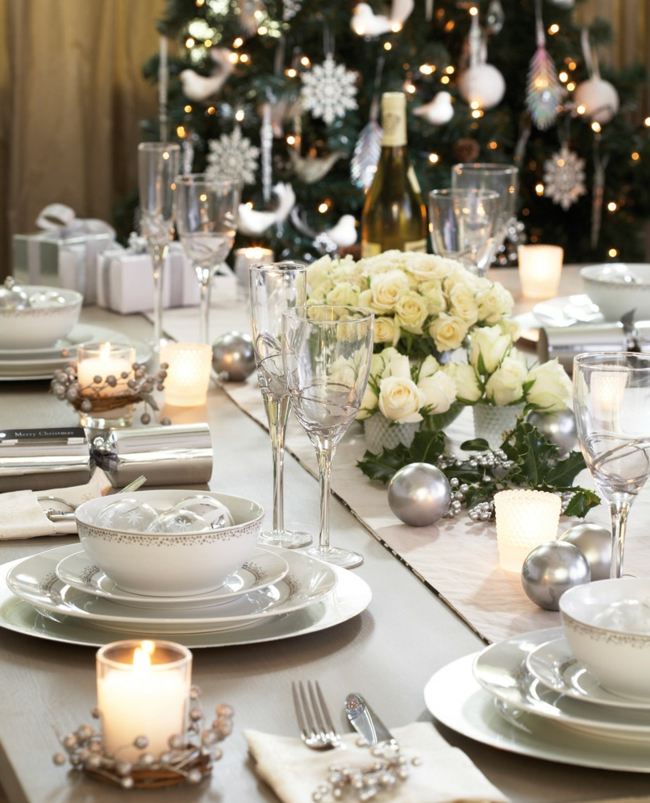 table de  Noël- fleurs blanches