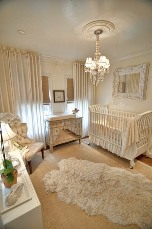 chambre enfant blanche intérieur lit bébé blanc tapis de sol blanc 