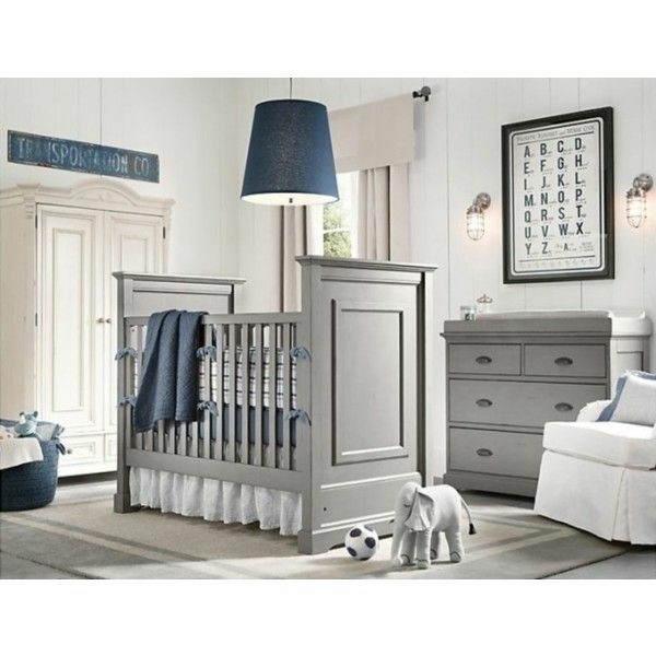 Chambre bébé plus sévère en gris et en bleu rigide 