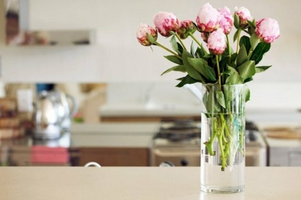Les pivoines sont très stylées et élégantes vase simple transparente 