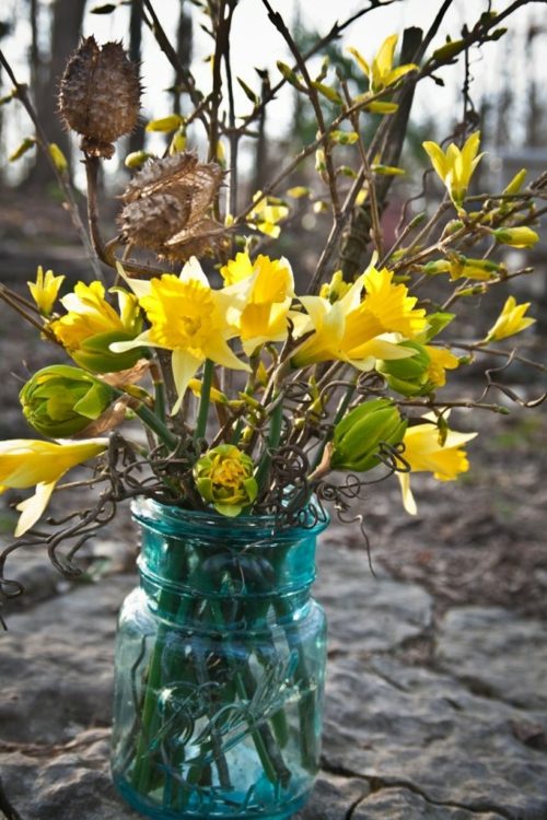 deco fleurs jaunes vase