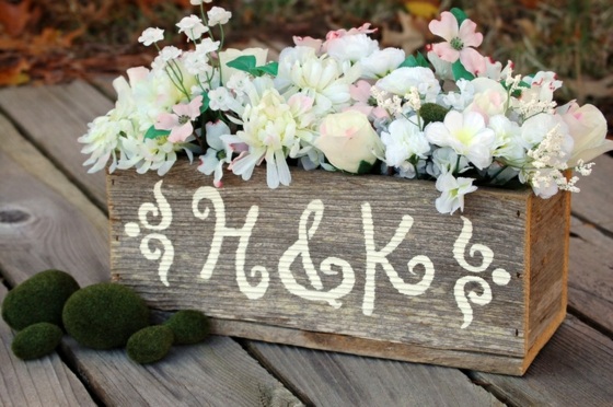 deco table bac fleur bois inscription blanc
