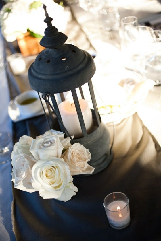 deco table lanterne noire metal rose blanche