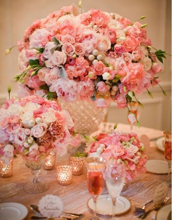 deco table mariage fleurs roses