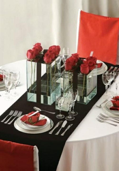 déco table st valentin fleurs rouges