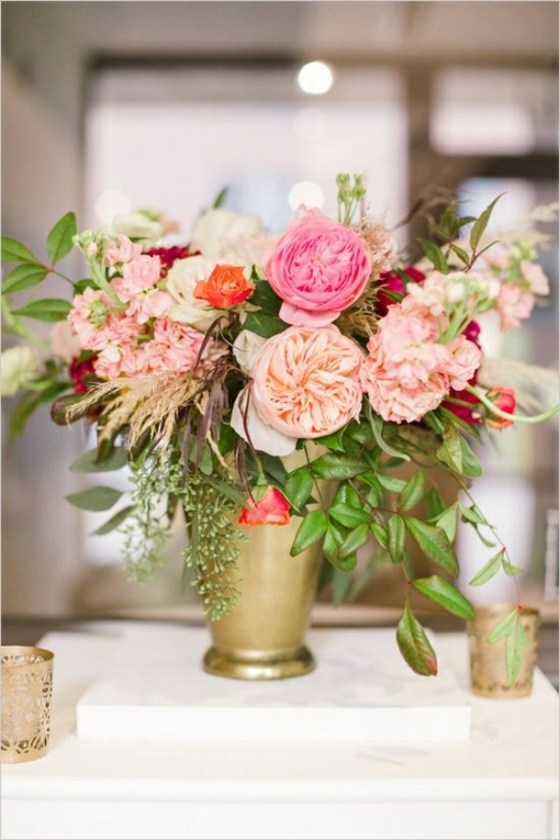 deco table vase fleurs bouquet or