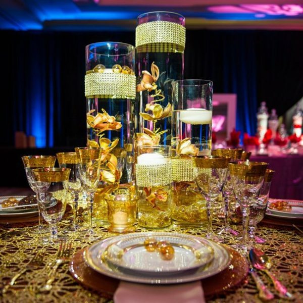 decoration mariage table couleur or verre