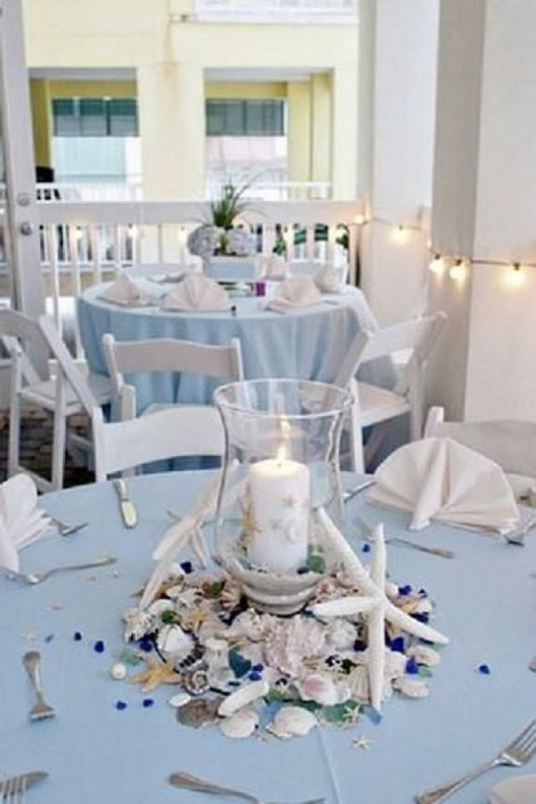 decoration bocal bougie mariage blue table decorée