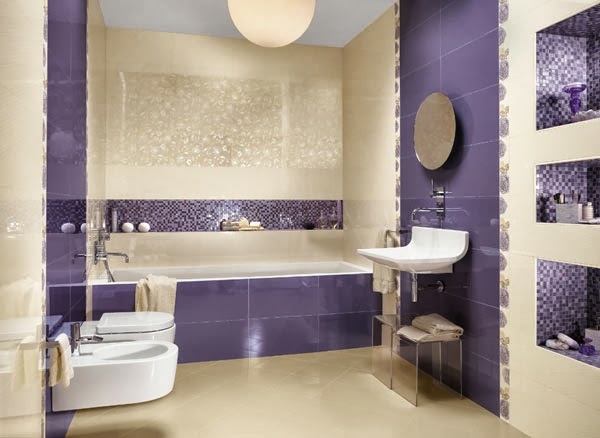 decoration salle bain beige violet