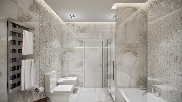 décoration salle de bains luxueuse blanc marbre