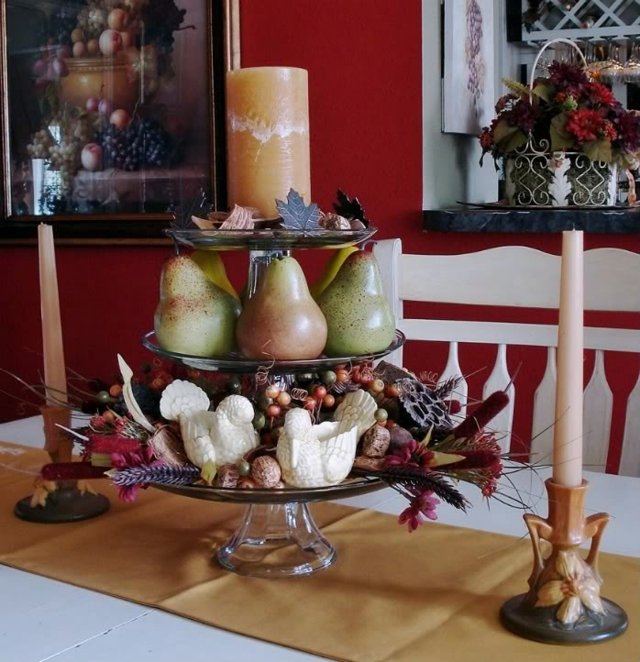 table automnale bougie poires fruits animaux décoratifs