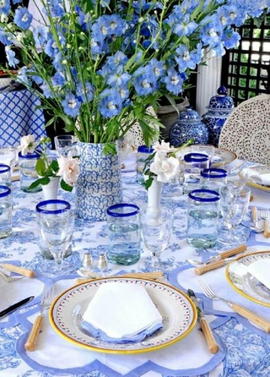 decoration table blanc bleu
