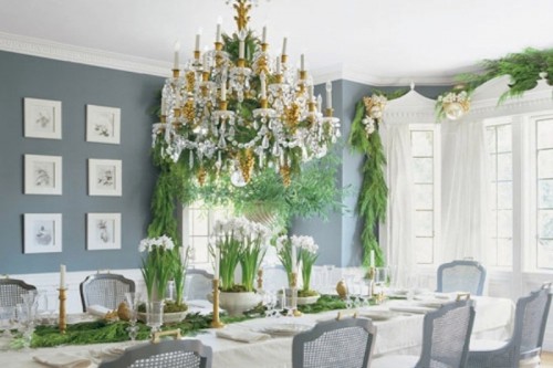 decoration table mariage hiver gris vert lustre