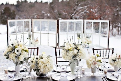 decoration table mariage hiver paravent neige exterieur