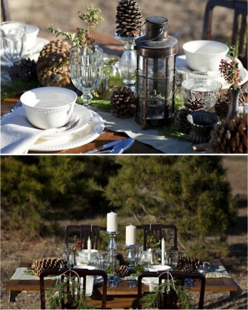 decoration table mariage hiver pin exterieur lanterne