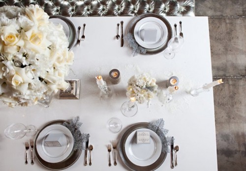 decoration table mariage hiver rose jaune blanc gris argent