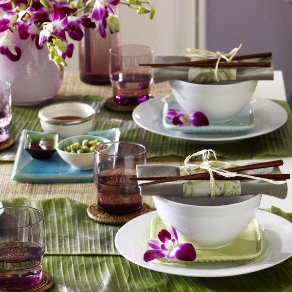decoration table orchidées violette blanche