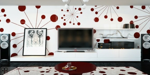 design d'intérieur salon blanc rouge