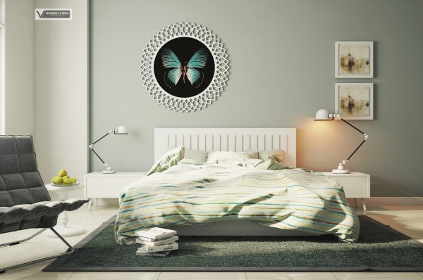 design épuré chambre à coucher contemporaine vert