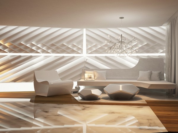 design futuriste salon mobilier blanc simple